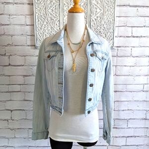 DYNAMITE Cropped Lightwash lightly Distressed 100% Cotton Jean Jacket